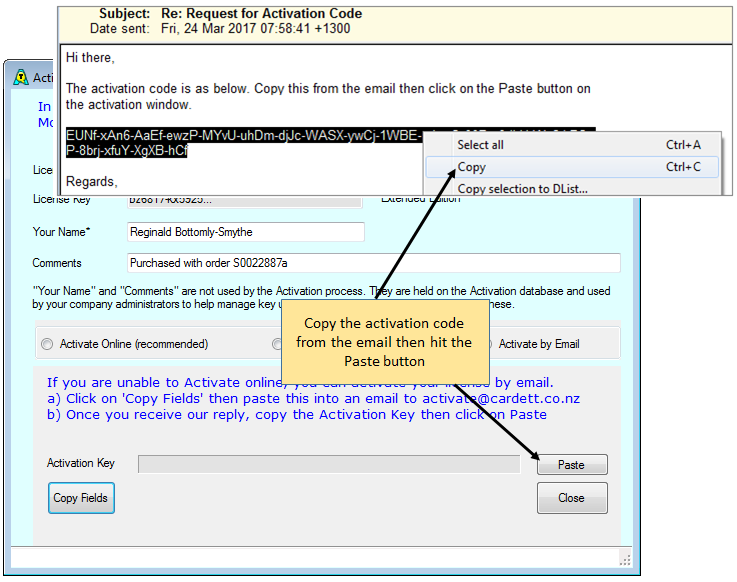 Copy Activation Code