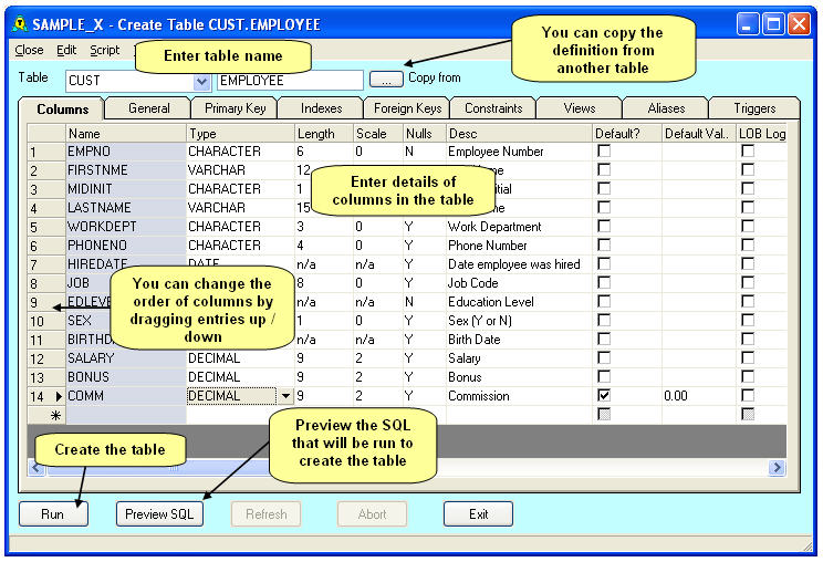 Create Table