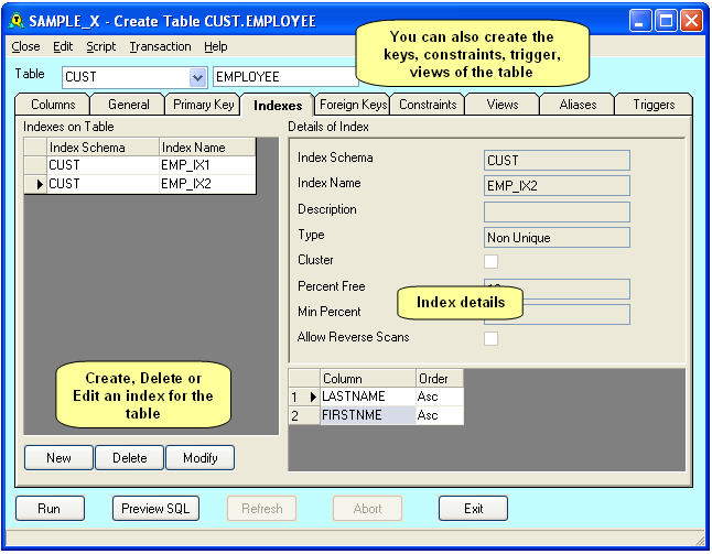 Create Table Index