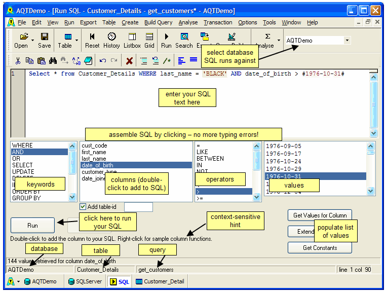 Run SQL window